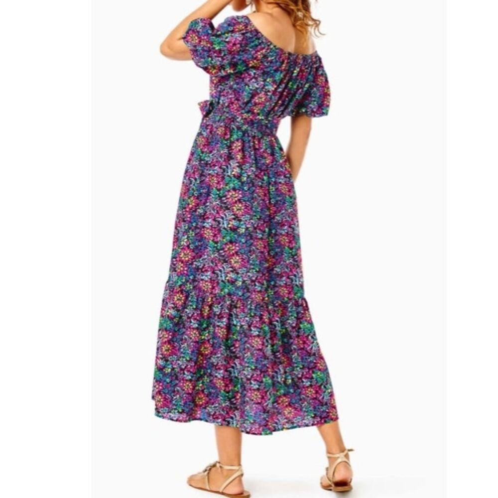 Lilly Pulitzer Tamie Off The Shoulder Midi Dress In Feeling Fintastic Size XS - Picture 3 of 11